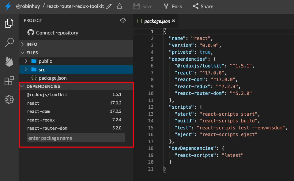 Stackblitz react redux